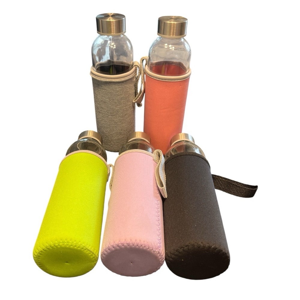 YEBODA Glass Water Bottles 18oz Bottles stainless steel lids & Covers